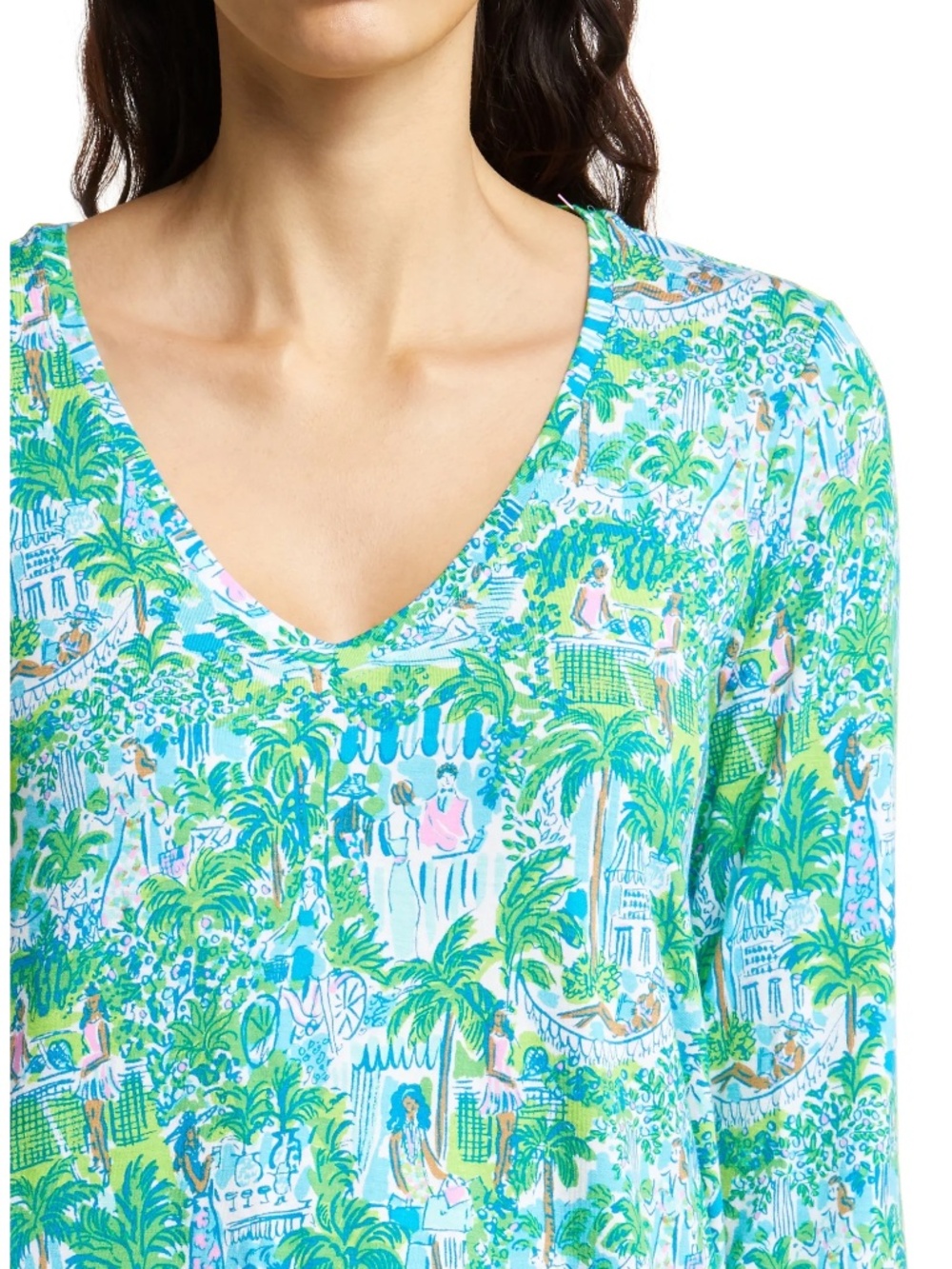Lilly Pulitzer Knit Pajama Top Tropical Print Long Sleeve Women Size L